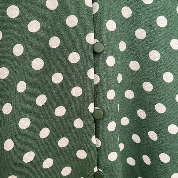 NWT ASOS DESIGN flutter sleeve mini dress with buttons in green polka dot - Picture 6 of 8